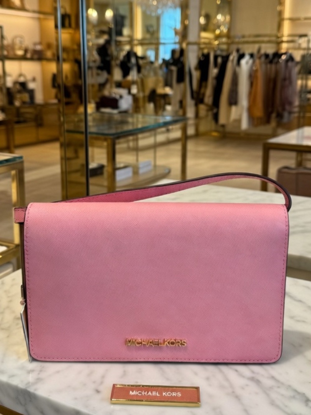 Michael Kors Pink Saffiano Crossbody with Gold Logo NWT